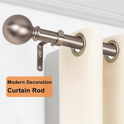 Brushed Nickel Curtain Rods for Windows 18 to 45 inches, 1 Inch Modern Metal Drapery Rods, Adjustable Heavy Duty Curtain Pole with Round Finials(18"-45"Satin Nickel)