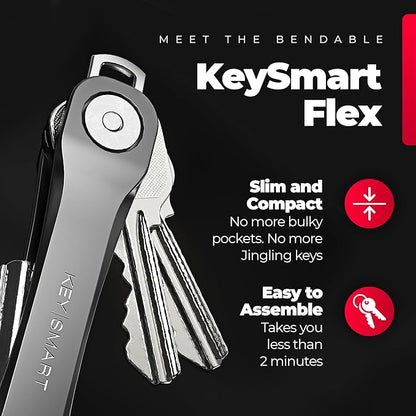KEYSMART Key Holder for Keychain - Compact Key Organizer for Key Chain, Minimalist Clutter-Free EDC Keychains Key Ring, Black 2-Pack, 8 Keys