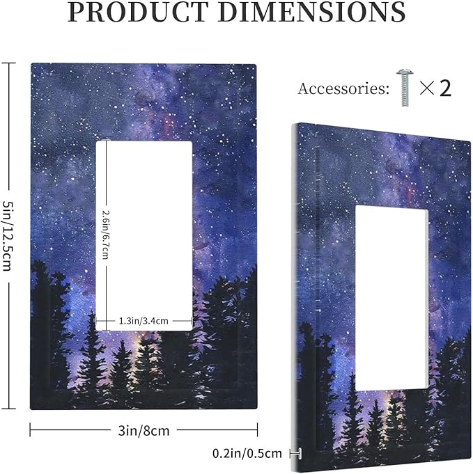 Decorative Outlet Covers Dream Milky Way Starry Forest Pine Watercolor Painting 1 Gang Single Rocker Light Switch Cover Plate Wall Plates GFCI Faceplate for Bedroom Home Decor