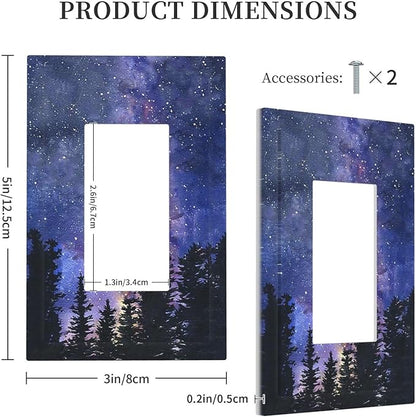 Decorative Outlet Covers Dream Milky Way Starry Forest Pine Watercolor Painting 1 Gang Single Rocker Light Switch Cover Plate Wall Plates GFCI Faceplate for Bedroom Home Decor
