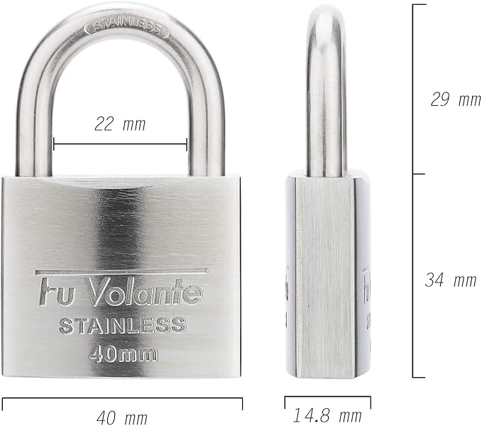 Stainless Steel Pin Tumbler Padlock, 304 Marine Series, Weatherproof Padlock for Outdoor use, 1-1/2 inch Wide Body, Keyed Alike Locks- Stainless Steel Body & Shackle-2 Pack