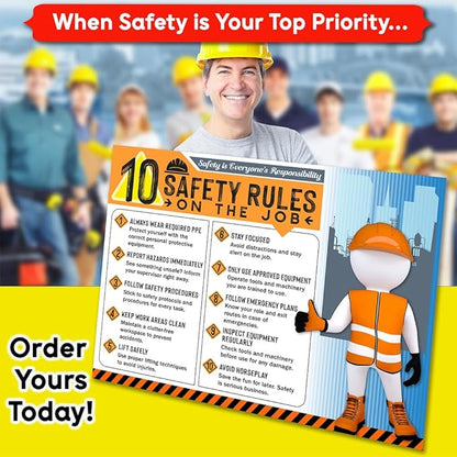 10 Safety Rules on the Job Poster – 18x24 Durable Laminated Safety Sign, Tear-Resistant, Waterproof Workplace Safety Poster for Industrial and Construction Settings (Pack of 2)
