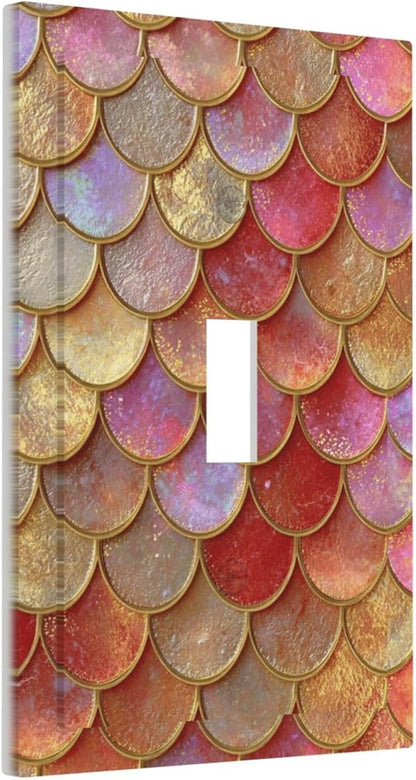 Mermaid Glitter Scale Rainbow Gold Fish Scales Decorative Light Switch Cover 1 Gang Single Toggle Device Electrical Faceplate Switchplates Decorator Outlet Wall Plate for Bed Room Home Decor