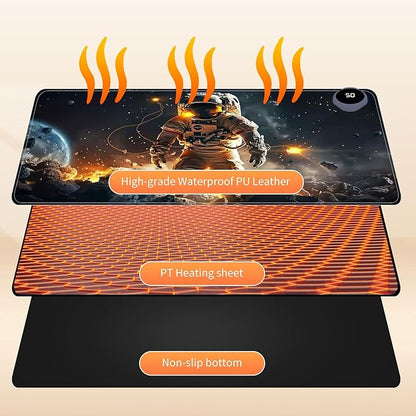 Small Heated Desk Pad 23.6" x 14.2" – Compact Electric Mouse Pad with 3 Heating Levels, Auto Shut-Off, Waterproof PU Surface, Plug-in Warmer for Office or Home Use, Astronaut