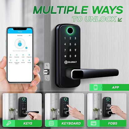 Smart Door Lock with Handle: Olumat Keyless Entry Door Lock with WiFi Gateway - Smart Locks for Front Door with Keypad - Fingerprint Lock