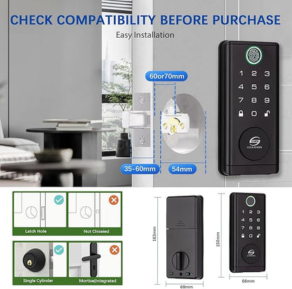 Smart Door Lock, Keyless Entry Deadbolt with Fingerprint, Biometric Electronic Door Lock with Keypad & App Control, Easy Installation for Front Door, Home, Office