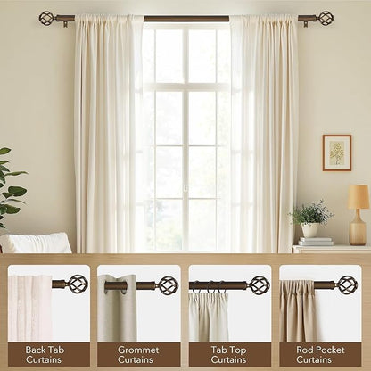 Curtain Rods for Windows 48 to 84, 1 Inch Adjustable Decorative Bronze Curtain Rod with Twisted Cage End, Modern Heavy Duty Drapery Rods for Bedroom, Telescoping Splicing Structure, Size 32"-90"