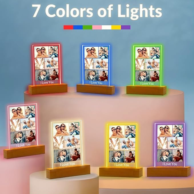 Custom Picture Frame with Photo, Personalized Photo Frame with Night Light, Customized Picture Frames, Personalized Valentines Day Gifts for Women Men Her Him Girlfriend Boyfriend Couple