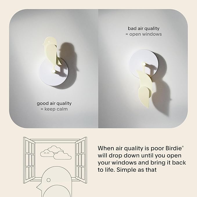 Birdie 2.0 - Design Indoor CO2 Monitor - Air Quality Meter for Home & Office - Promotes Mental & Physical Health - Modern Interior Decor - Reducing Health Risks with Clean Air (Dune, FullBirdie)