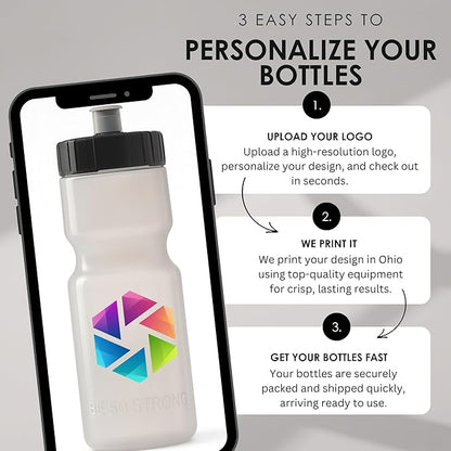 50 Strong Sports Water Bottles – Reusable 22 oz BPA-Free Plastic Bottles with Pull Top Cap – Made in USA – Top Rack Dishwasher Safe – Fits Most Bike Cages Brand