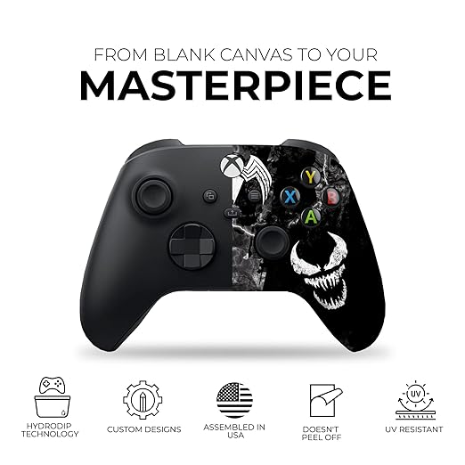 DreamController Vennom Custom X-box Controller Wireless compatible with X-box One/Series X/S Proudly Customized in USA with Permanent HYDRO-DIP Printing (NOT JUST A SKIN)