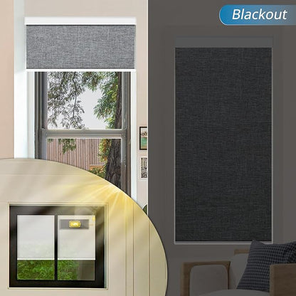 DENFOON Motorized Blinds with Remote Control, Custom Blackout Smart Blinds [with Cover],Electric Blinds with Complimentary Solar Panel, Cordless Automatic Roller Shades for Windows,Grey Custom