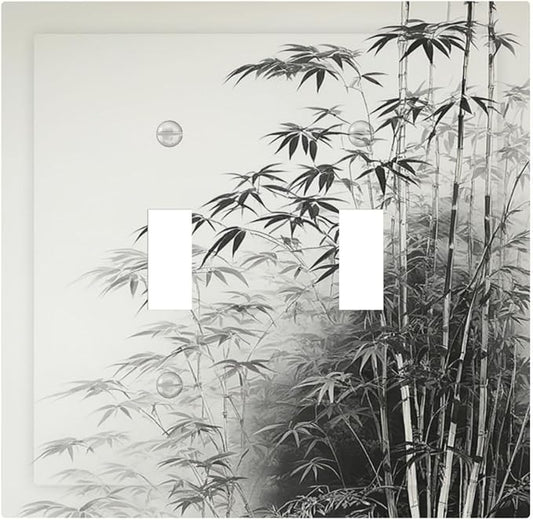 Watercolor Vintage Ink Bamboo Forest 2 Gang Double Toggle Light Switch Cover Decorative Switchplate Electrical Wall Plates Faceplate for Bathroom Bedroom Decor 4.9 X 5 IN