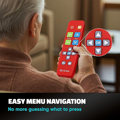 Plus Big Button Universal TV Remote (Red) Simple Easy to Use, Works with Major TV Brands (2xAAA Batteries Not Included)