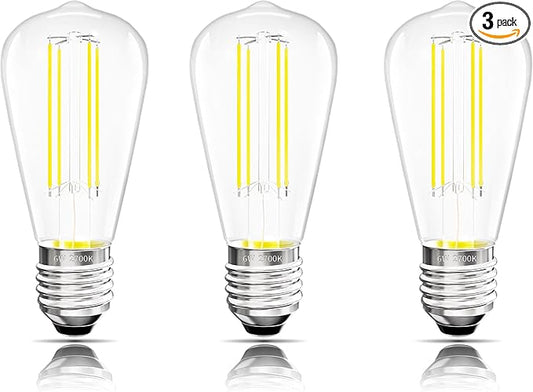 Edison Bulbs E26 Medium Base 2700K Soft White, 750LM ST58 Vintage LED Filament Bulb Clear Glass, Equivalent 75W Dimmable Lights Bulb 90+ CRI for Chandeliers, Pendants, Wall Sconces, 3 Pack