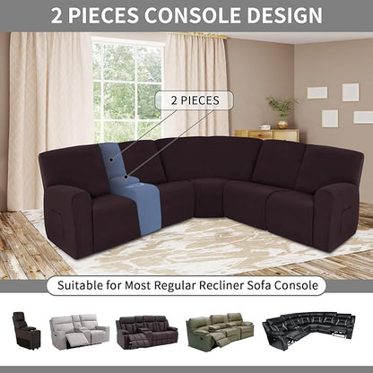 Easy-Going 100% Waterproof Recliner Console Cover, Stretch Middle Console Couch Covers for Reclining Sofas, Sectional L-Shape Furniture Protector for Kids & Pets, 1 Console Cover, Chocolate