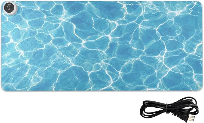 Heated Desk Pad Mouse Pad 31.5x13 Inch PU Leather Desk Mat with 3 Heat Levels Large Mouse Gaming Computer Laptop Mat Bright Blue Pool Ripples