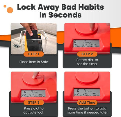 Kitchen Safe Time Locking Container (Medium), Timed Lock Box for Cell Phones, Snacks, and other unwanted temptations (White Lid + 5.5” Clear Base)