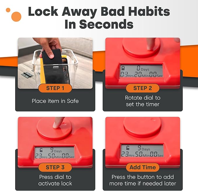 Kitchen Safe Time Locking Container, Cell Phone Jail, Medication Lock Box, Break Bad Habits, Quit Smoking, Stop Snacking, Gaming Addiction, Family Time (XL, White Lid + 12.3” Clear Base + Access Port)