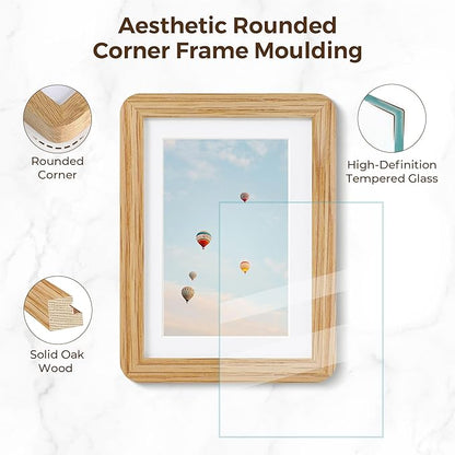 20x30 Picture Frame, 20 x 30 Poster Frame - Solid Oak Wood, 20 by 30 Frame with Tempered Glass, 20"x30" Wood Frame with Mat for 16"x24", Minimalist 20x30 Frames for Wall, Natural Oak Color, 1 Pack