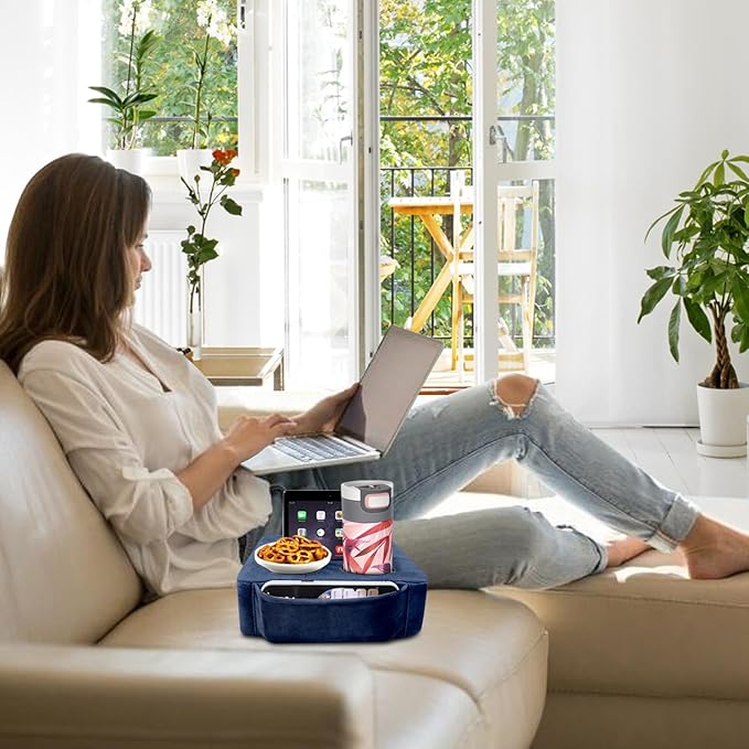 4 Hole Couch Cup Holder Tray, Cup Holder for Bed Suitable for Cup Holders on Sofas, beds, Camping, RVs, Cars, and Beaches.Navy Blue