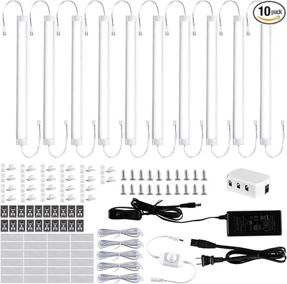 LABOREDUCER LED Under Cabinet Lighting with Plug in 10 Pack,11inch Dimmable LED Under Cabinet Lights with Rotary Dimmer Switch, Cold White Linkable Under Counter Lights for Kitchen (Cold White)