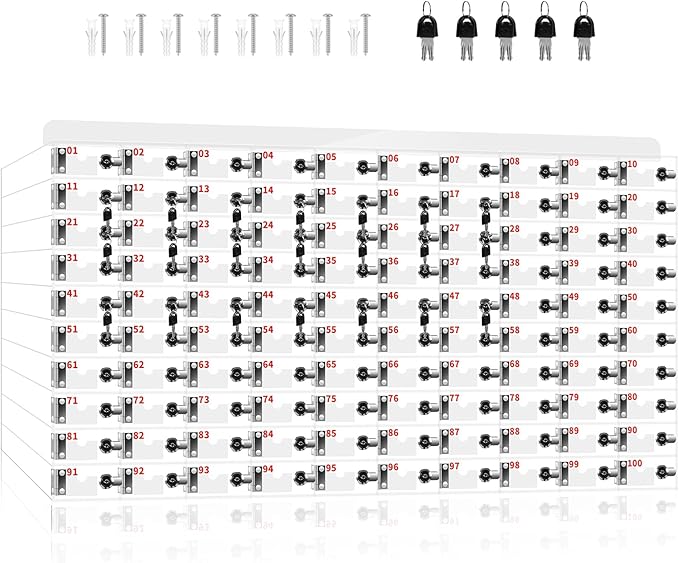 100 Slots Cell Phone Locker Box for Classroom with Door Locks and Keys Clear Acrylic Cell Phone Lock Storage Cabinet Wall Mounted for School Factory Office