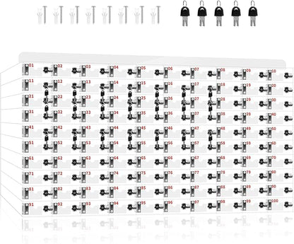 100 Slots Cell Phone Locker Box for Classroom with Door Locks and Keys Clear Acrylic Cell Phone Lock Storage Cabinet Wall Mounted for School Factory Office