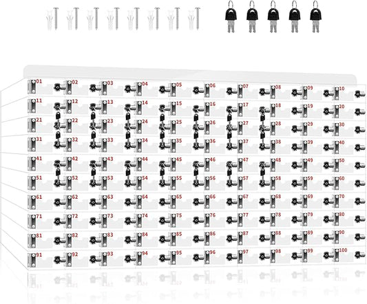 100 Slots Cell Phone Locker Box for Classroom with Door Locks and Keys Clear Acrylic Cell Phone Lock Storage Cabinet Wall Mounted for School Factory Office