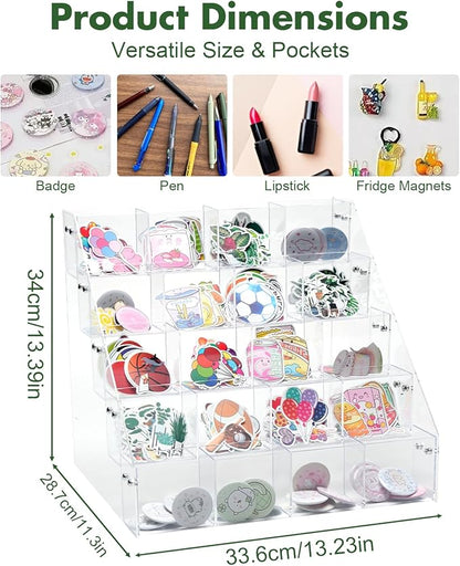 UCEC Sticker Display Stand 5 Tiers Acrylic Stand, 20 Pockets Sticker Holder Display, Versatile Event Organizer for Trade Shows, Retail Stores, and Supplier Meetings