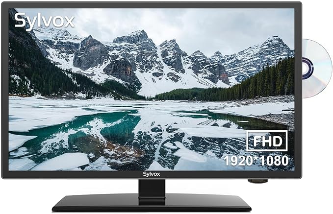 SYLVOX 24'' TV 12/24 Volt TV 1080P FHD, with Digital Video Disc Player FM Radio Base and Digital Noise Reduction, Suitable for RV Camper Kitchen Bedroom Boat
