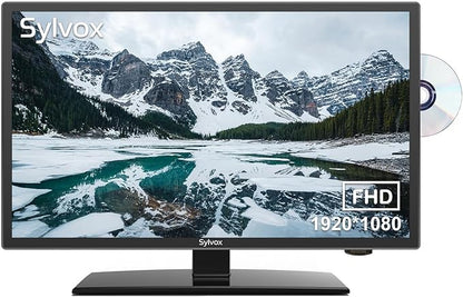 SYLVOX 24'' TV 12/24 Volt TV 1080P FHD, with Digital Video Disc Player FM Radio Base and Digital Noise Reduction, Suitable for RV Camper Kitchen Bedroom Boat