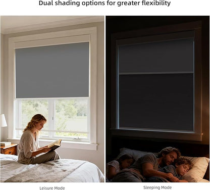 ZSTARR Motorized Day and Night Dual Smart Blind for Window with Valance Rechargeable Motor,Blackout Roller Shade Custom Size,with Valance Suitable for Home,Office (Full Blackout Dark Grey)