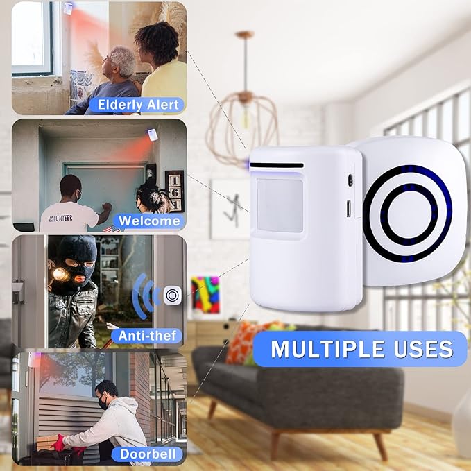 Motion Sensor Alarm System, Wireless Home Security Driveway Alarm Indoor, Motion Detector Alert with 2 Sensor and 1 Receiver -38 Chime Tunes