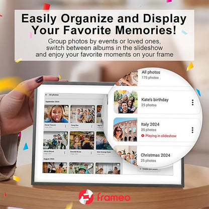 Frameo 15.6 Inch Large Digital Photo Frame, Digital Picture Frame WiFi with 32GB, 1920 * 1080 IPS HD Touch Screen, Electronic Picture Frame IPS Touch Screen with Auto-Rotate, Frameo Digital Frame Wifi