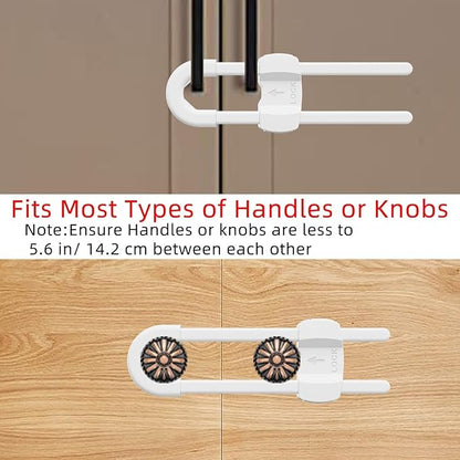 (3 pack white) 4 button Cabinet Locks, U-Shaped Proofing Drawers Safety Child Locks Adjustable, for Wardrobe,Kitchen,Bathroom,Drawer,Fridge,Cupboard Doors Knobs & Handles