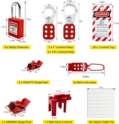 JOJOMARK Lockout Tagout Kit Electrical Loto - Group Lockout Hasps, Lockout Tags, Safety Padlocks with Number, Nylon Ties with Tool Box