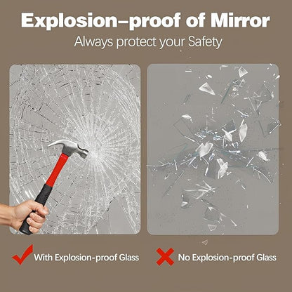 Half Moon Bathroom Mirror 28", Modern Frameless Wall Mirror, Hanging Decorative Vanity Mirror, Minimalist Explosion Proof Semi Circle Mirror for Living Room Bedroom Entryway, Down Cut