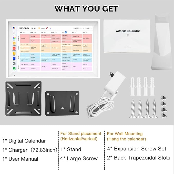 15.6 Inch Digital Calendar Wall Touch Screen Chore Chart, 64GB Electronic Calendar + 1080 FHD Smart Family Planner, Wall and Desk Mountable