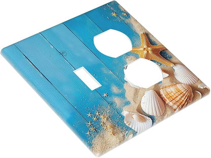Wallplates Blue Wood Grain Beach Shell Starfish 1 Toggle 1 Duplex Switch Plate Electrical GFCI Faceplate Decorative Light Switch Covers for Bathroom Farmhouse Decor