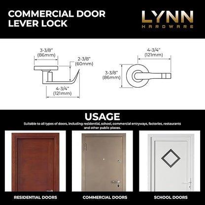 LYNN HARDWARE Classroom Commercial Door Lock - Heavy-Duty Designer Handles for Doors - Durable Grade 2 Indoor Locks for Doors - Cylindrical Lever Door Handle Lock - Satin Chrome