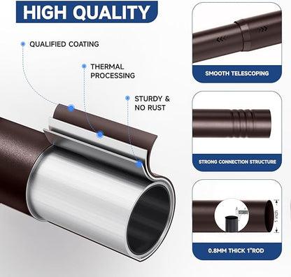 BRIOFOX Bronze Curtain Rods for Windows 66 to 120 Inch(5.5-10ft) - 1'' Diameter Heavy Duty Curtain Rods with Imitation Wood Grain Pattern Finials,Adjustable Decorative Curtain Rods Set,28-120''