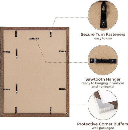 12x16 Picture Frames, Solid Oak Wood 12"x16" Picture Frame - Tempered Real Glass, 12x16 Frame Matted to 8.5x11, 12 x 16 Photo Frames for Wall, Rustic Wall Gallery Frame (Walnut Color, 3 Pack)