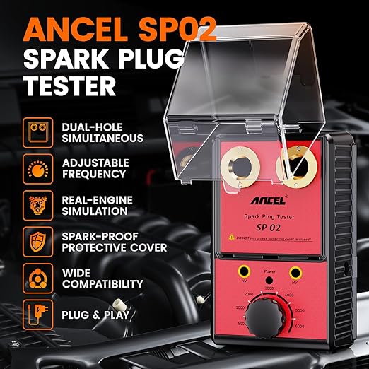 ANCEL SP02 Spark Plug Tester Automotive Engine Ignition Coil Tester Dual Holes 0 to 6000RPM Adjustable Working Frequency Car Spark Plug Gap Tool