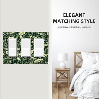 Vintage Green Plant Leaves Triple Rocker Light Switch Covers 3 Gang Outlet Cover Wall Plates Decorative Switch Plates Electrical GFCI Faceplate Switchplate for Home Decor 4.49 X 6.38 IN