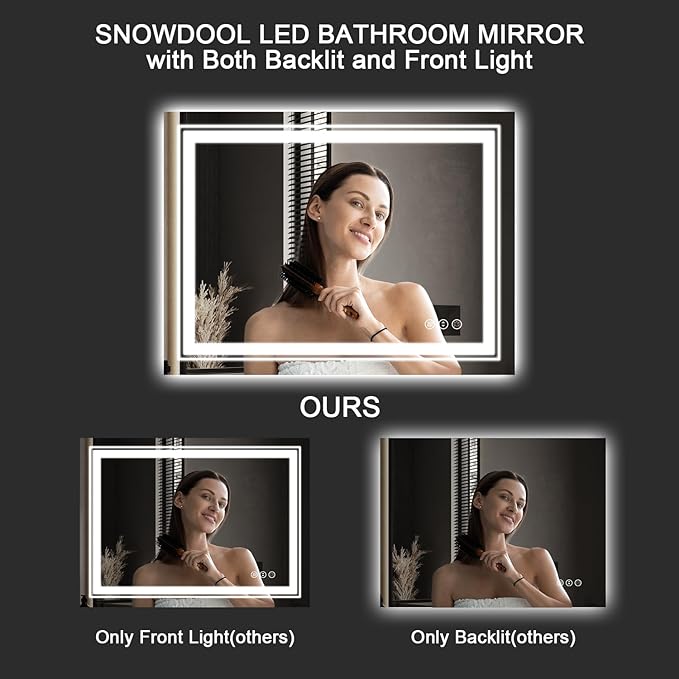 LED Bathroom Mirror, 72"x40" with Front and Backlit, Anti-Fog, Large Bathroom Vanity Mirror for Wall, Memory Function, Stepless Dimmable, Tempered Glass (Horizontal/Vertical)