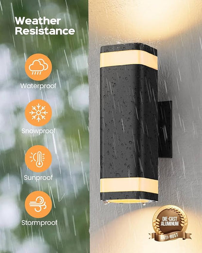 SHIMR Dusk to Dawn Outdoor Wall Light with Sensor, Waterproof Up and Down Exterior Wall Sconce, Modern Black Aluminum Outdoor Light Fixture for Porch Patio Garage, LED Bulbs Included