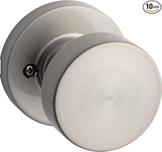 Kwikset Pismo Dummy Door Knob, Single Sided Handle for Closets, French Double Doors, and Pantry, Satin Nickel Non-Turning Interior Push/Pull Door Knob, with Microban Protection, Round Rose