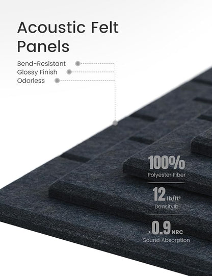 Felt Bulletin Board Tiles Large 48" x 36" Cork Board Alternative-12 Pack with 70 Adhesive Tabs, Thick Slat Wall Panels for Office Decor, Push Pin Board Wall Organizer -Deep Charcoal Blue