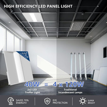 2x2 LED Troffer Light,20/W/25W/30W/35W/40W & 3000K/3500K/4000K/5000K Selectable,5200lm 0-10V Dimmable,ETL DLC Listed,100-277V,for Office & Warehouse 4 Pack